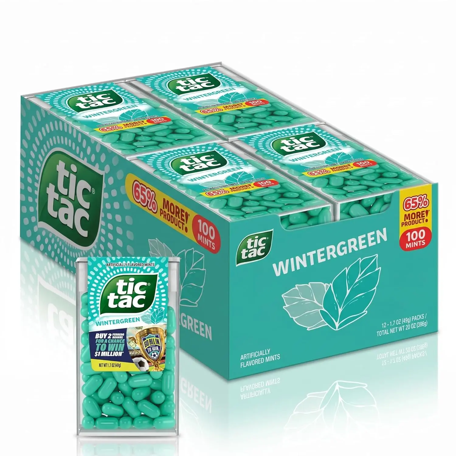 Tic Tac Wintergreen Breath Mints - Gluten-Free, GMO-Free, Pocket-Size Snack Candy, Bulk 12-Count Pack (1.7 oz Each, 1.6 lbs Total, 100 Pieces Each) for Youth, On-the-Go Use to Boost Confidence