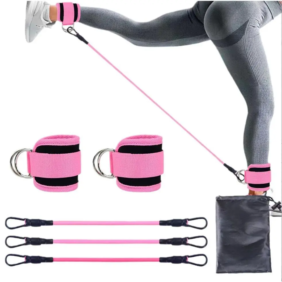 Leg and Glute Trainer Set with Colorful, Durable Elastic Bands - Includes Adjustable Ankle Cuffs and Handles with Secure Grip for Home Workout Glute Activation, Includes Cuff+Band, Unisex, Vibrant, Secure Grips, Defining Calves, Portable Kit