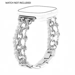 Fashionable Heart Shaped Chain Design Watch Band, Cute Watch Strap Jewelry Bracelet for Girls, Wearable Accessories Compatible with Fitbit Versa 3/4/Sense/Sense 2, Smart Watch Straps, Smartwatch Strap