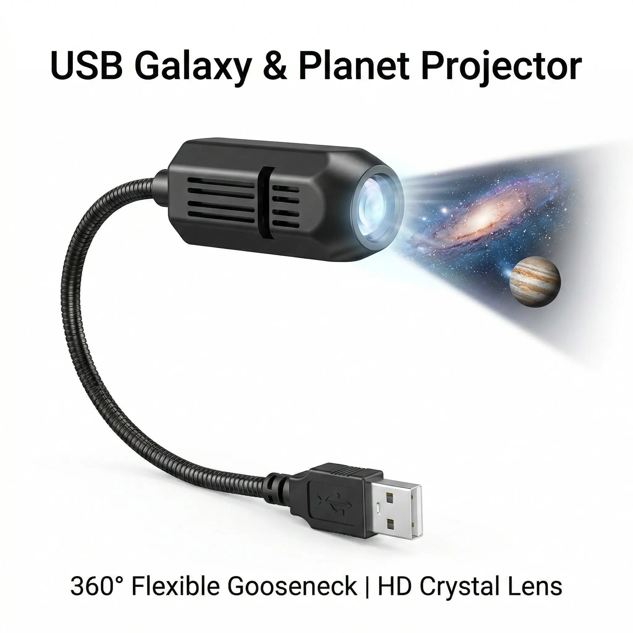 USB Galaxy Planet Projector Illuminated Night Light, 360° Flexible Gooseneck Lamp with Earth Moon Mars Projection, Portable LED Starry Sky Light for Bedroom, Car, Ceiling, Adjustable Led Lights, Ideal Space Gift for Kids & Adults