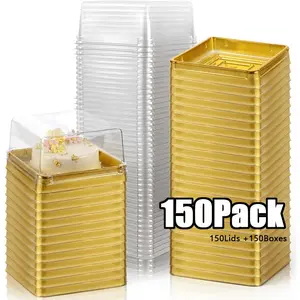 150/100Pcs 3 Inch Mini Cake Box, Clear Plastic Cupcake Container for Muffins, Cookies, Mooncakes - Small Single Dessert Holder for Wedding Birthday Gifts Supplies - Tools Hardware. Bakeware Baked Gold