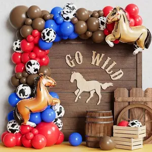 130pcs Farm Horse Theme Party Balloons Set, Blue Foil Balloons, Birthday, Race Day, Cowboy Party Decorations