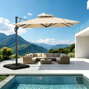 [2-Box] PHI VILLA 10*10ft Cantilever Patio Umbrella with Weighted Base, Square Umbrellas with 360°Rotation, Heavy Duty Hydraulic Design for Dining and Pool Use, Summer Vibes