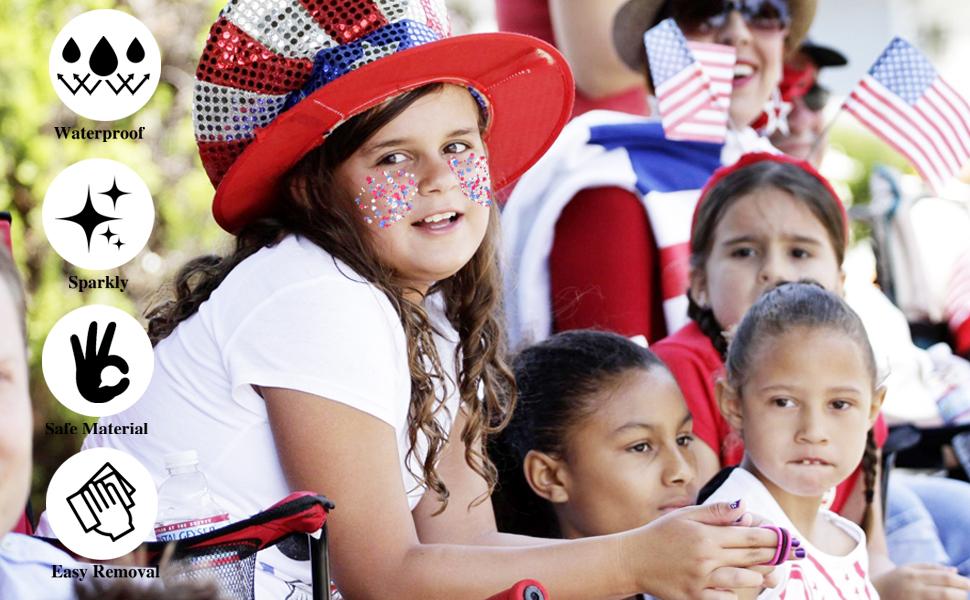 Red White and Blue Star Face Glitter Stick,Waterproof Body&Hair Glitter,Patriotic USA Flag Sparkle Stick for World Soccer Game Independence Day 250 Anniversary Makeup，Outfit Accessories for Kids, for Independence Day Party, Festival & Fun Holiday Look