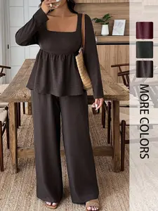 Elegant Women's Plus Size Fitted Two-Piece Top Set, Casual Fashion for Dating, Parties, Office Commute, Minimalist Versatile Wear, Outfit