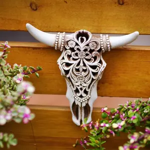 Resin Bull Skull Wall Decor, Vintage Animal Head Statue, Indoor Decoration, Multi-Functional Ornament, Living Room, Bedroom, Office, Resin Hanging Ornament
