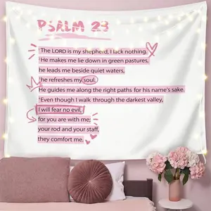 Inspirational Text Tapestry with Bible Verses, 40x30in (102x76cm) Peach Christian Home Goods, Tapestry Room Decor for Women’s Indoor Bedroom Wall