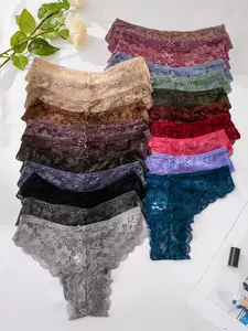 Women's Floral Lace Scallop Trim Seamless Panty, Soft Comfortable Breathable Pastel Knicker for Daily Wear, Underwear for Women, Pastel Underwear for All Seasons, Soft Comfy Panty, Fashion Breathable Underwear