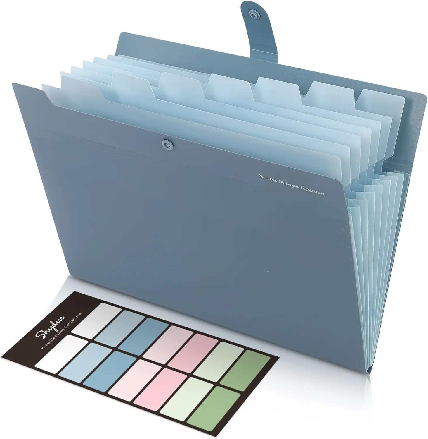 8-Pocket Expanding File Organizer - Plastic Sleeve, Built-In Tabs, Rigid Binder, Collectible Sticker Set Folders, Portable Letter-Size Accordion File for Home Office Filing Supplies, Blue, Plastic Sleeve Folders, Built-In Tabs Folders