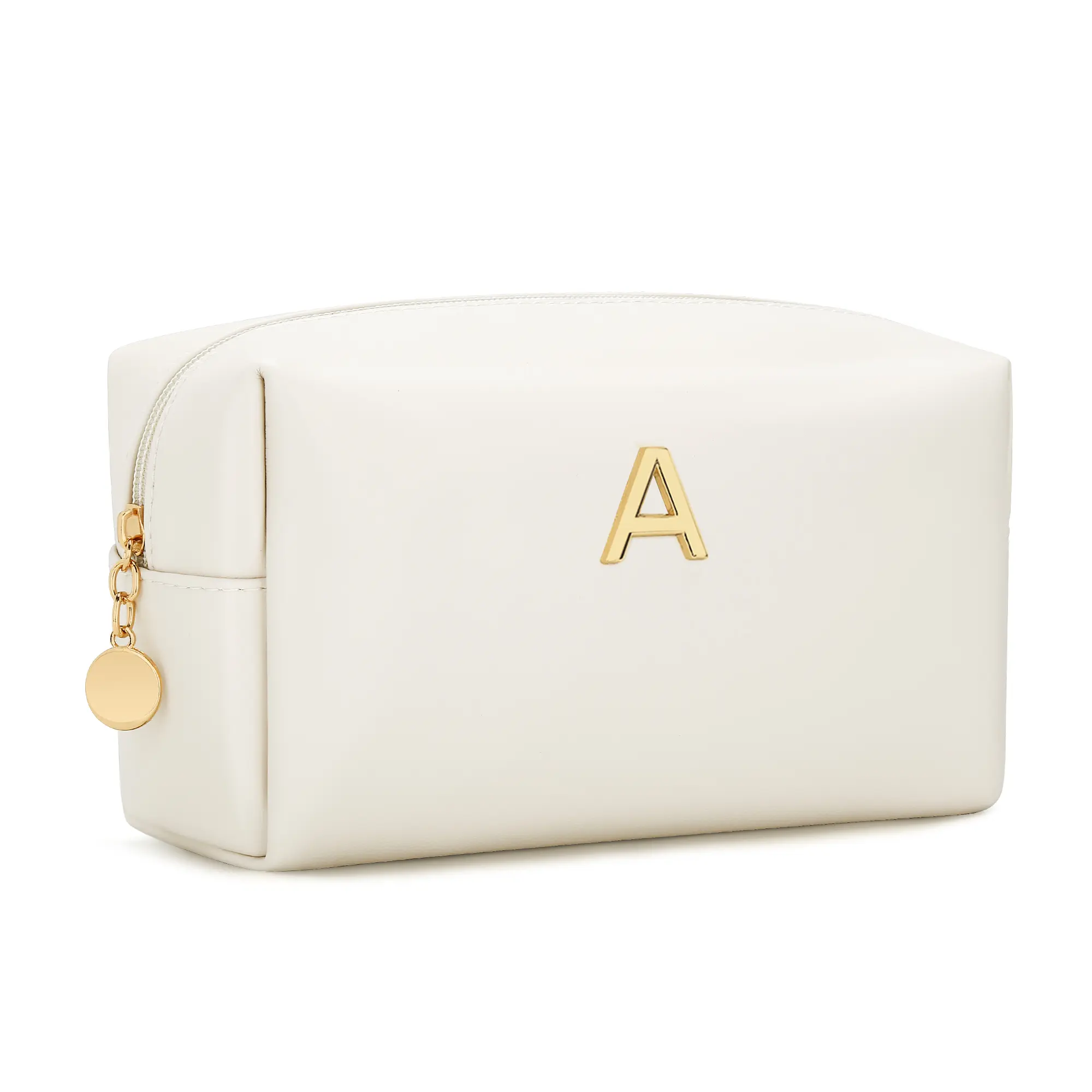 CLOUDWINGS Personalized Initial PU Leather Waterproof Makeup Bag - Zipper, Handheld Cosmetic Pouch, Cosmetics Organizer, Anti-Leak, 8x3x5in, Spacious Main Compartment, Gold Hardware, Women's Bridesmaid Gifts, Womens Gifts, Travel Cosmetic Bags