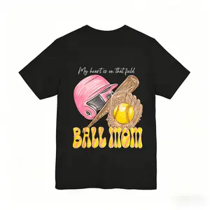 Women’s Ball Mom Oversized Round Neck Short Sleeve Cotton Fabric T-Shirt, Sports Baseball Softball Graphic Clothes for Casual Field Use