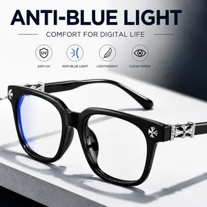 Fashion Square Frame Anti-Blue Light Glasses – Flat Lens, Versatile Casual Style for All Seasons – Metal Frame Blue Light Blocking Glasses