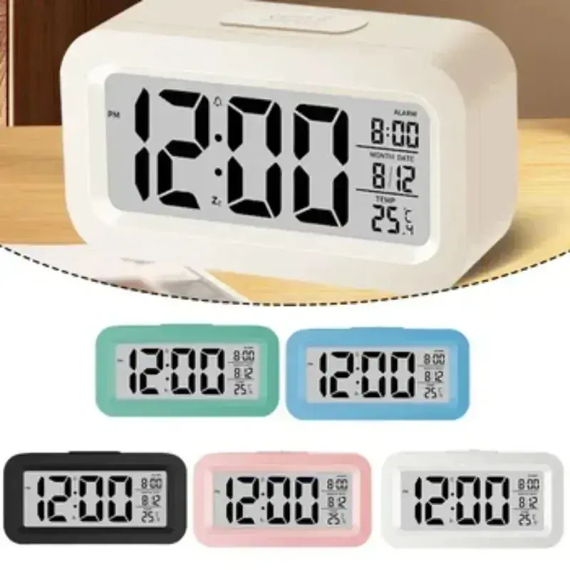 LED Digital Alarm Clock - Plastic Compact Small Size 9*5.5cm Modern Minimalist ABS Desk Clock, 24-Hour, Customizable Multi-Color LED Night Light, Date Calendar, Multi-Function Home Decor for Bedroom Sleep Aid