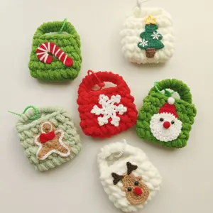 Cute Christmas Knit Earphone Case & Keychain 2 in 1 Mini Storage Bag for AirPods Handmade Xmas Decor Audio Card Festive Headset Holder