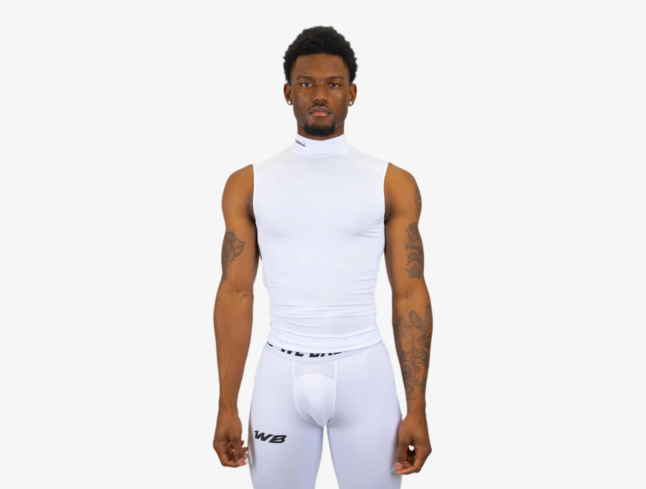We Ball Sports Men's Compression Turtle Neck Tank Top (White) - Moisture-Wicking Running Vest, Workout Apparel, Sport Activewear for Athletic Fitness