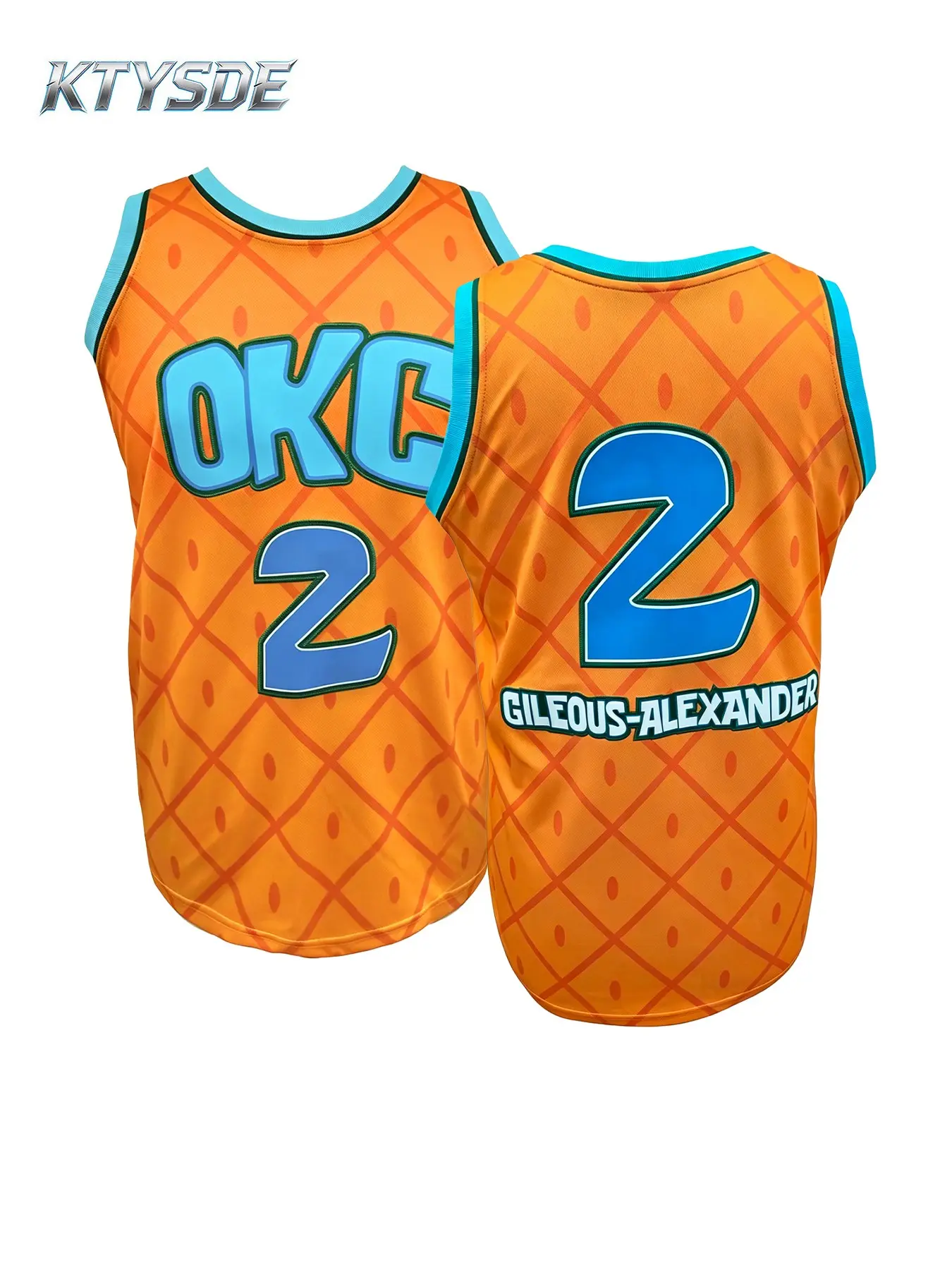 KTYSDE Number 2 Embroidered Retro Basketball Jersey, Throwback Jersey, Orange Pineapple Pattern, Unisex Breathable Athletic Uniform, Perfect Gift for Basketball Enthusiasts