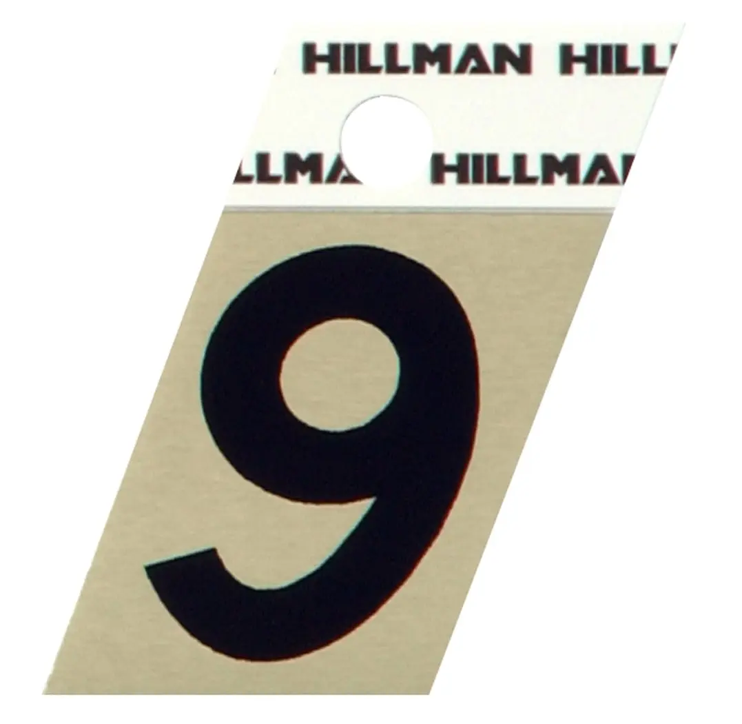 Hillman Group 840492 Self-Adhesive Aluminum Number 9 - 1.5 in. Black & Gold Glossy, Angle-Cut, Easily Visible from the Street, Ideal for Mailboxes & Emergency Workers