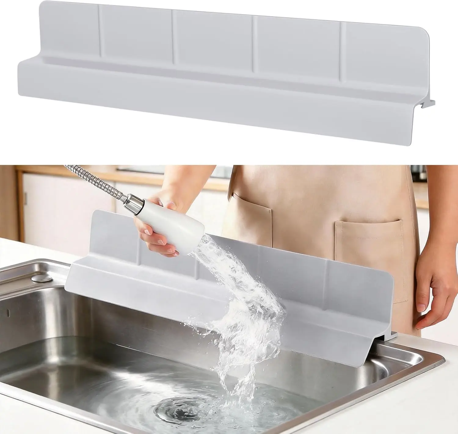 Silicone Rubber Kitchen Sink Water Splash Guard - 18in-23in Functional Solid Faucet & Countertop Protector with 4 Reinforced Support Pillars, Suction Cups, Easy Installation, Dishwasher Safe for Kitchen Protection, Countertops, Household Items Cleaning