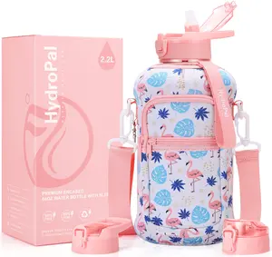 74oz Large Water Bottle with 2 Lids (Chug and Straw) & No-Sweat Storage Sleeve - Built-in Handle , Detachable Strap , Leak-proof , BPA-free , Ideal for Gym,Workouts,Travel & Daily Hydration