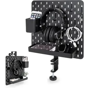 Clamp- Desk Pegboard, 13.5 x 14 inch  Divider, Desk Partition Panel, No-Drill Desk Mounted Organizer, Combination Peg Board for Office, Gaming, , , Black