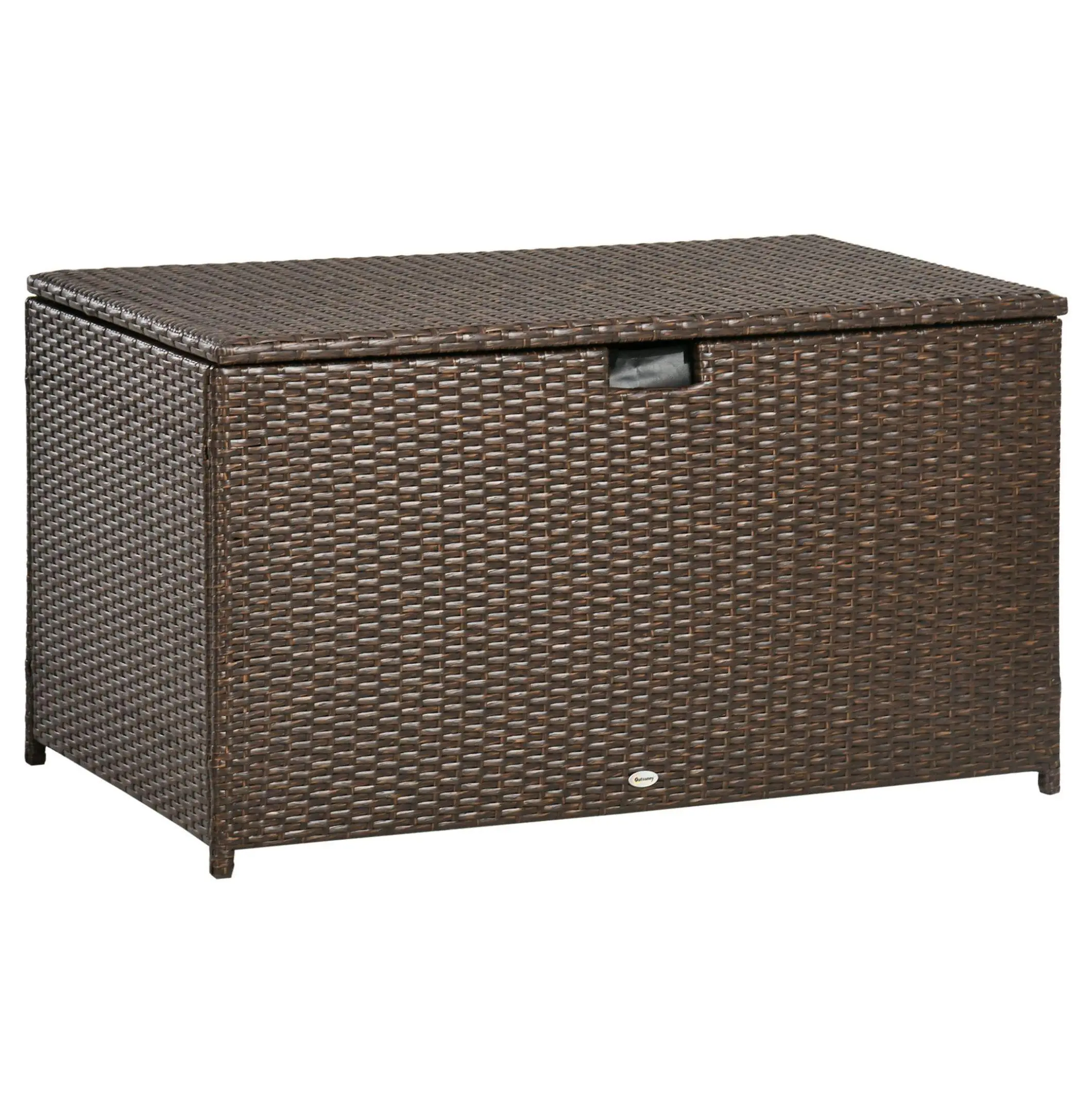 Outdoor Storage Box 113 Gallon, PE Rattan Wicker Deck Box with Hydraulic Lift Handle, Waterproof Liner, Patio Storage Trunk for Pool, Garden Tools - Brown