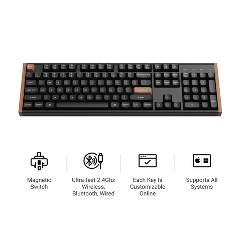 Keychron K10 HE Hall Effect Wireless Gaming Keyboard - Hot-Swappable Magnetic Switch, Adjustable Actuation Rapid Trigger, Wood+Aluminum Frame, Full-Size QWERTY Customizable Key and Macro RGB Illuminated Keypad for Mac/Windows (Black PC Accessories)