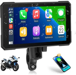 Motorcycle Carplay Screen with Wireless Android Auto, 5 Inch Waterproof Touchscreen Car Stereo with Bluetooth, Navigation, Siri/Google Voice Control for Moto Motorbike