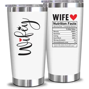 NewEleven Wifey Funny White Tumbler – Wife Nutrition Facts 20oz Cup, Perfect Christmas, Anniversary, Valentines & Birthday Gift for Wife, Meaningful Romantic Gift