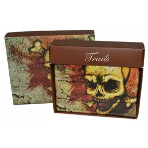 Leatherboss Mens Bifold Exotic Wallet Picture Skull with a printed gift box