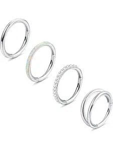 18G 16G Surgical Steel Nose Rings Hoops for Women Opal CZ Septum Rings Clicker Hinged Segment Nose Ring Lip Helix Cartilage Conch Daith Rook Nose Body Piercing Jewelry 8mm 10mm