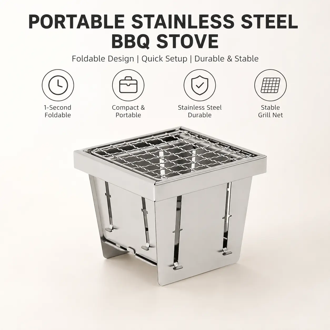 1 Count, Stainless Steel Folding Barbecue Stove Portable Collapsible Design for Outdoor Camping Picnic Tea Making and Backyard Barbecue Use