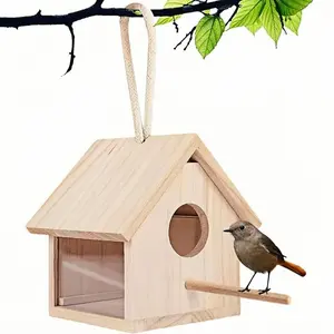 Acrylic Wooden Bird Nest Parrot Breeding Box, Creative Wooden Bird Nest, Acrylic Wooden Bird Nest for Birds, Pet Supplies