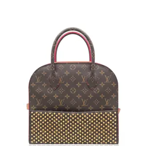 Pre-owned Louis Vuitton Leather tote bags Christian Louboutin Lconoclasts Spike Tote Monogram Brown Red (843lv)