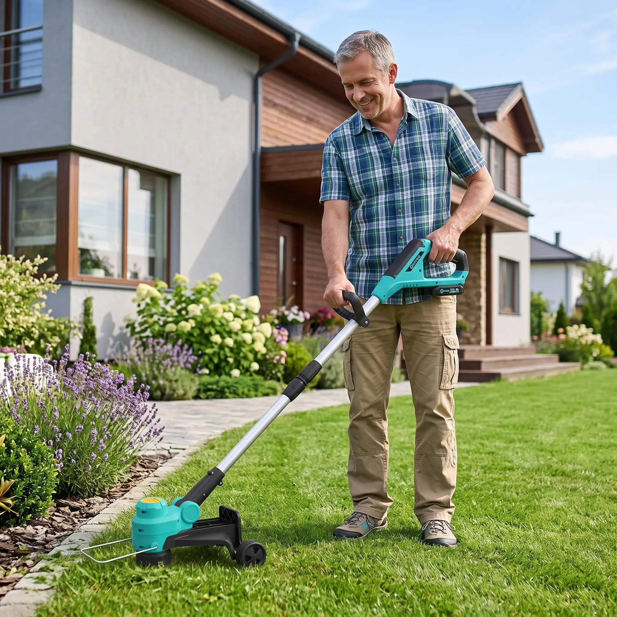 20V Cordless String Trimmer Edger, 2 in 1 Lawn Trimmer, 12 Inch Cutting Diameter, Lightweight Weed Wacker with 2 Pack 2.0Ah Batteries, Fast Charger, 8 Spool Lines, Adjustable Height Collapsible Shaft