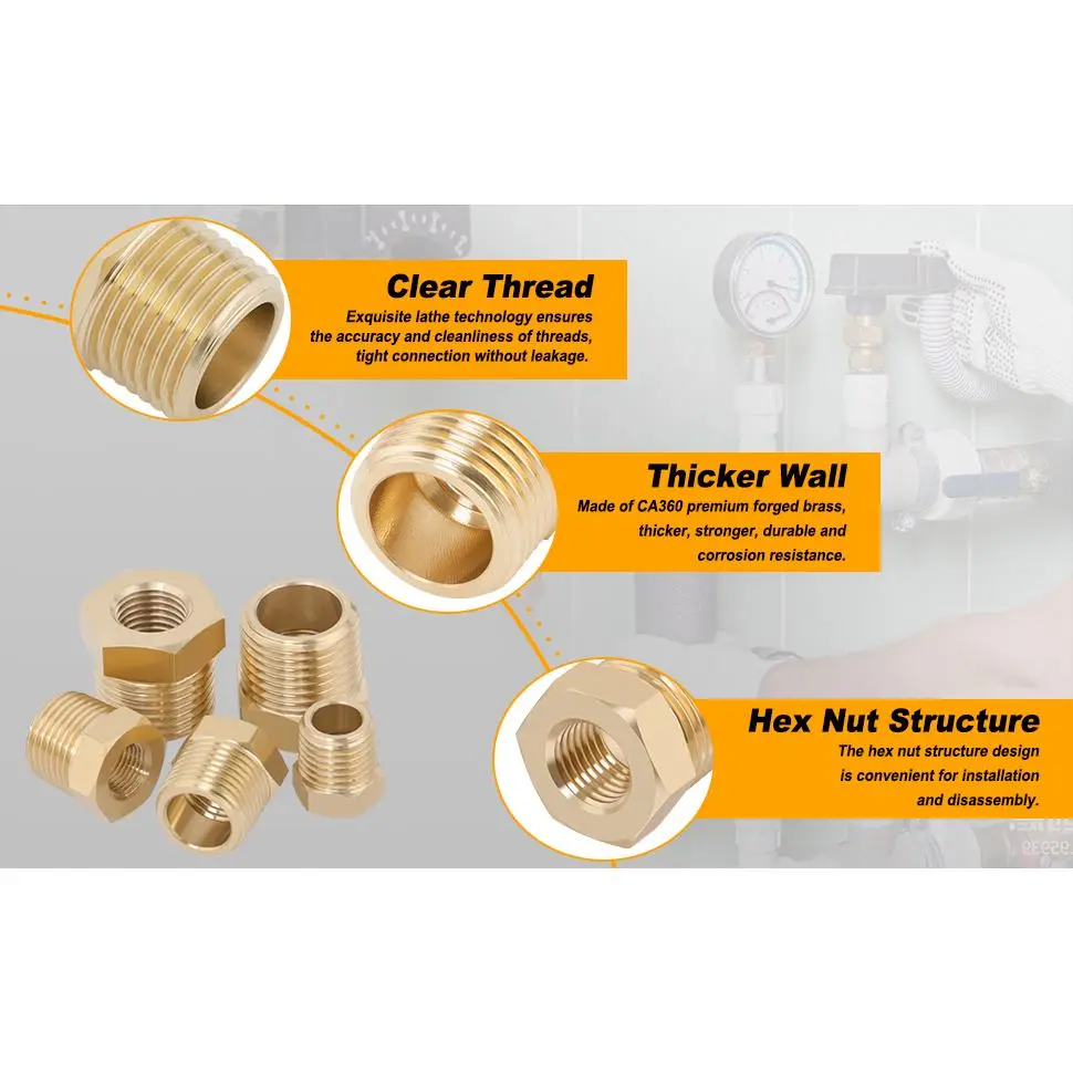 25 count Brass Hex Bushing Kit Brass Fittings Assortment 1/4" to 1/8", 3/8" to 1/8", 3/8" to 1/4", 1/2" to 1/4", 1/2" to 3/8" NPT Reducer Pipe Fittings Adapter Fitting 25 count Brass Hex Bushing Kit Brass Fittings Assortment 1/4" to 1/8", 3/8" to 1/8", 3/8" to 1/4", 1/2" to 1/4", 1/2" to 3/8" NPT Reducer Pipe Fittings Adapter Fitting
