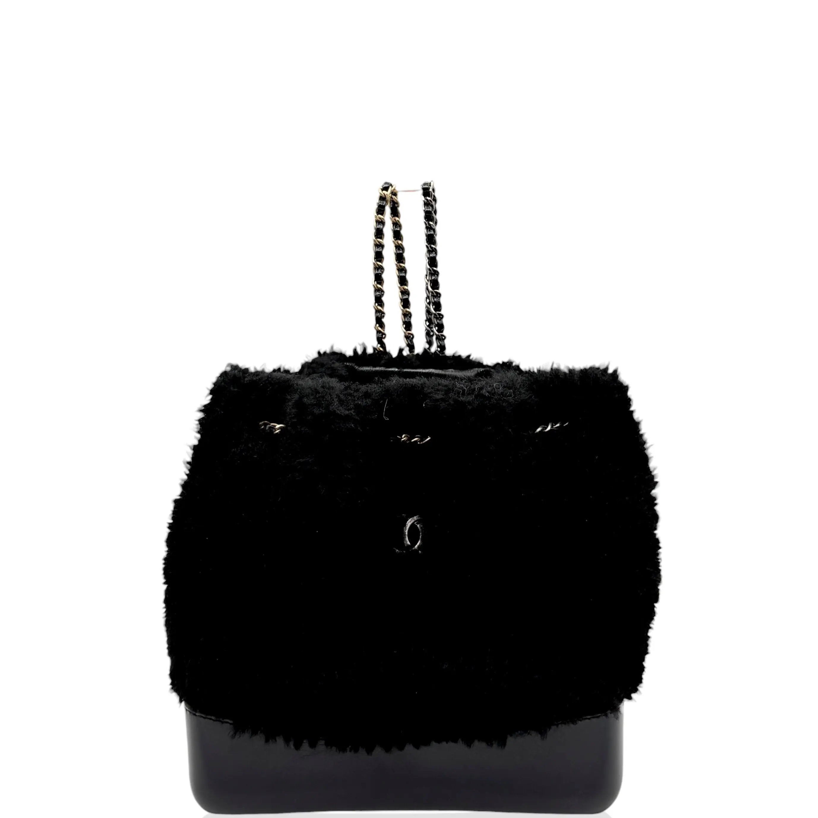 Pre-owned CHANEL Leather Backpacks Small Gabrielle Backpack Shearling Lambskin Calfskin Black (ba032426a0)