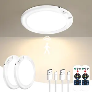 Battery-powered rechargeable ceiling light with motion sensor and remote — magnetic wireless LED light, 3000K/4500K/6000K, dimmable timer for closet, shower, hallway, and garage
