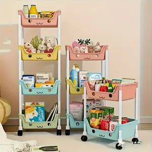 5-Tier Rolling Utility Cart with Wheels, Space-Saving Storage Organizer for Kitchen, Bathroom, Office and Dorm, Easy Assembly Corner Bookshelf