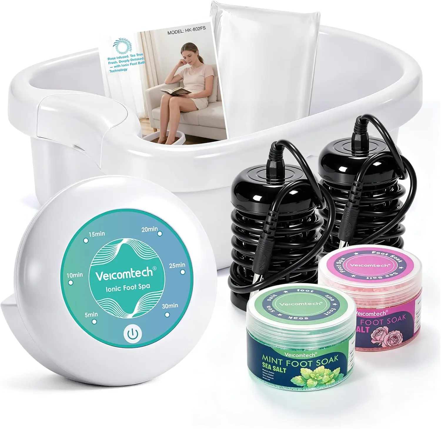 Veicomtech 2026 Edition Ionic Foot Bath Machine – Ion Foot Spa with Sea Salt, 2 Arrays + 10 Liners for Home & Salon parents gifts