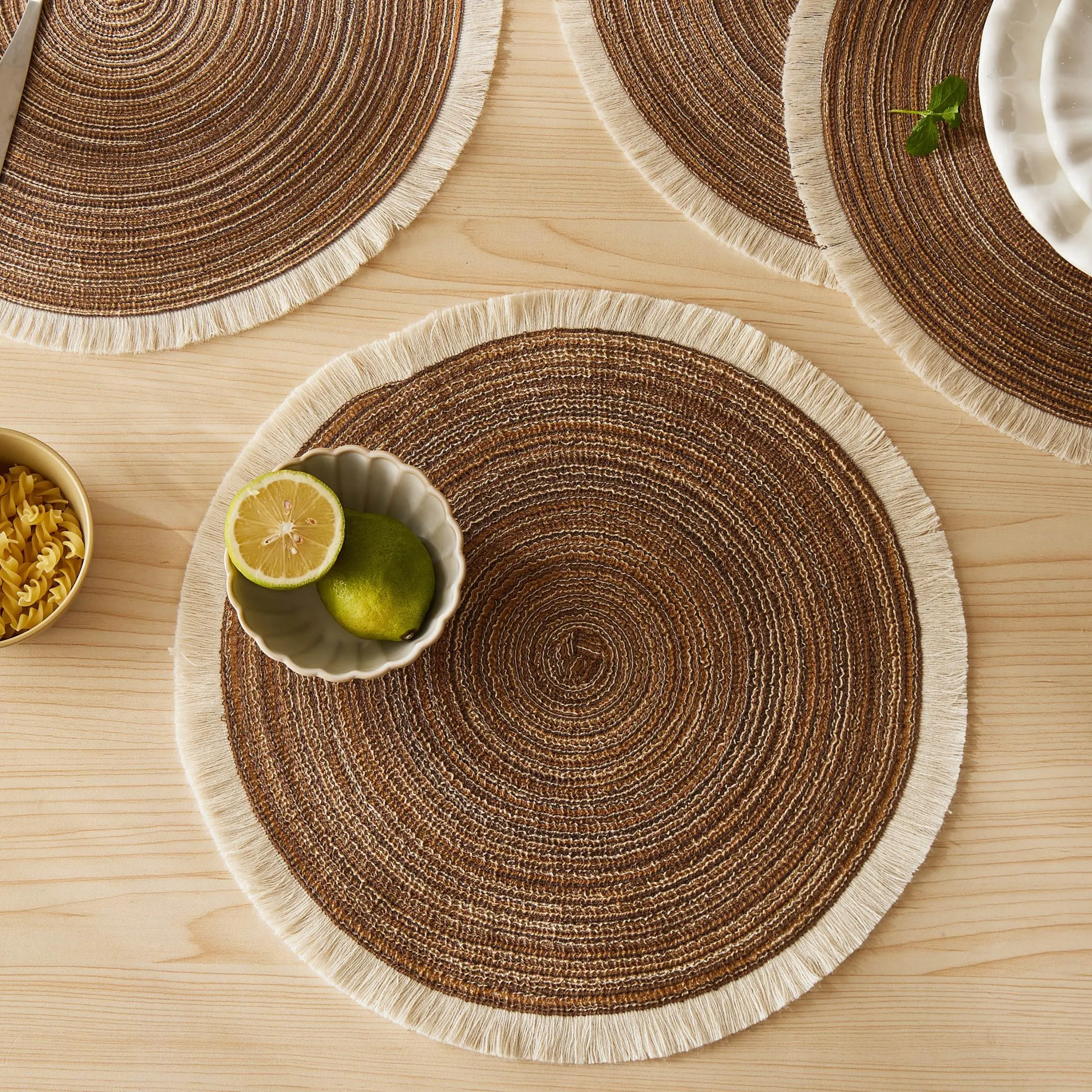 Round Boho Style Raffia Rope Placemat, 4 Counts/set Washable Table Mat, Coffee Table Mat, Decorative Place Mat, Boho Placemats Set for Home Kitchen Dining Room