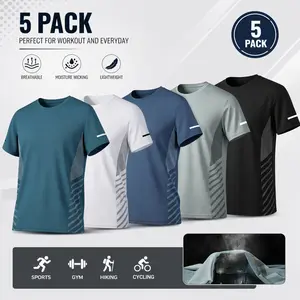 Men's 5-Pack Quick Dry Crew Neck T-Shirts, Moisture-Wicking Breathable Athleisure Tops, Ideal for Gym Workout, Mens Clothing & Streetwear Clothing