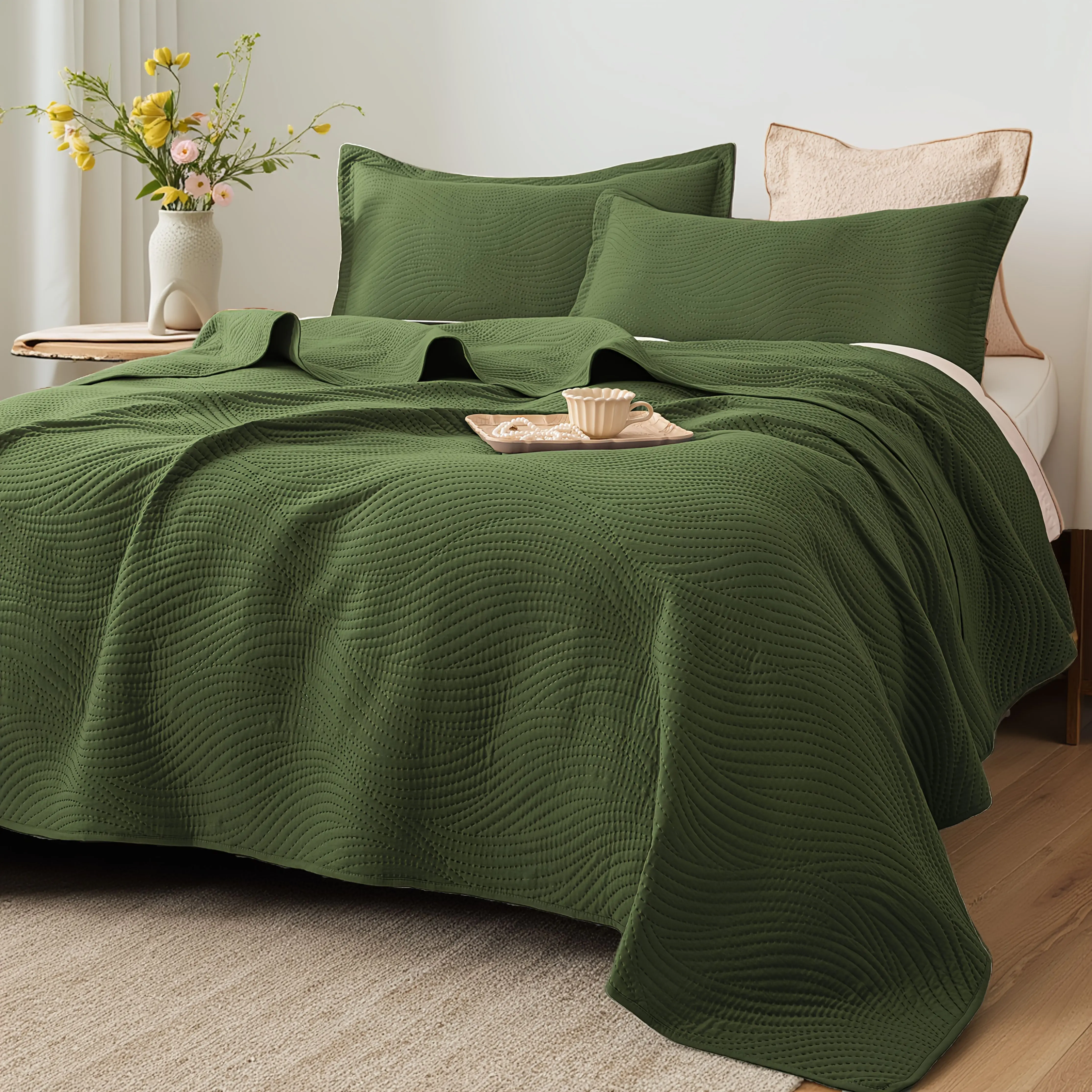 XAKING Classic Contemporary Clean Look Bedding Set - Lightweight, Soft, Breathable, Durable Ultrasonic Solid Plain All-Seasons Comforter, Pillowcases & Multi-Size Duvet Cover Set for Bedroom Decor, Cozy Setup