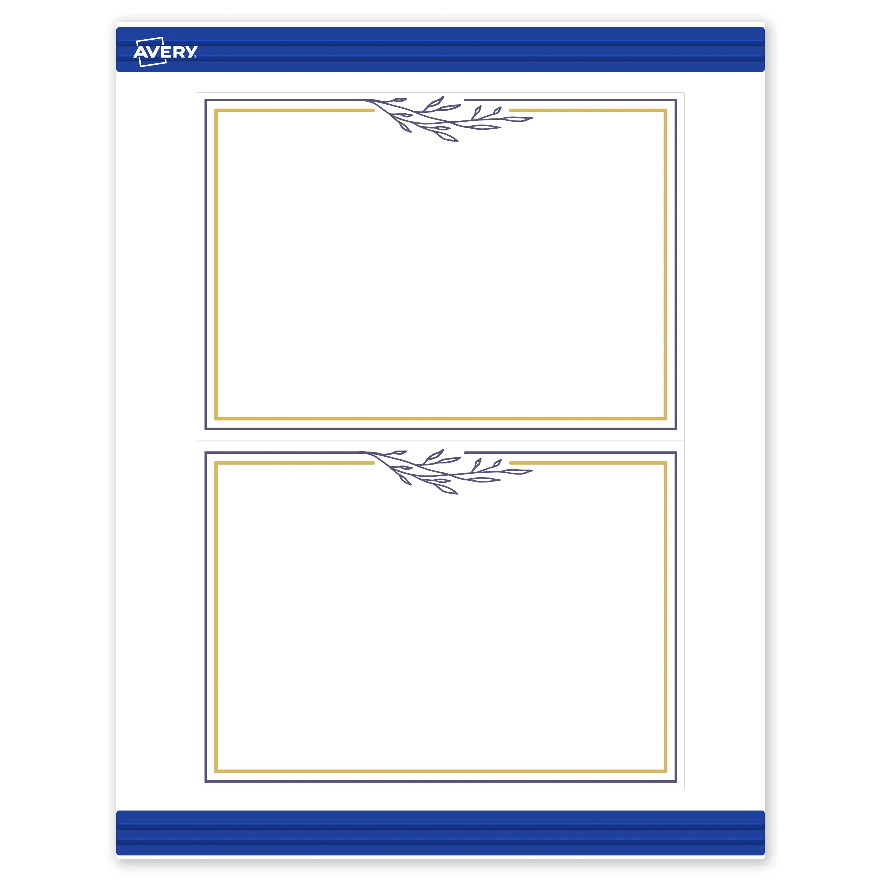 Avery Printable Rectangle Invitation Cards, 5" x 7", Matte White, Pre-printed Gold & Navy Border/Florals Design, Sure Feed Technology, Laser & Inkjet Compatible, 40 Total