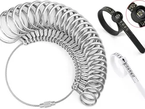 Ring Sizer Measuring Tool Kit, 27 PCS Stainless Steel Measuring Ring Tool, US Ring Size 0-13 with Half Size, 2 PCS Reusable Finger Size Tape with Magnified Glass 1-17 USA Rings Size