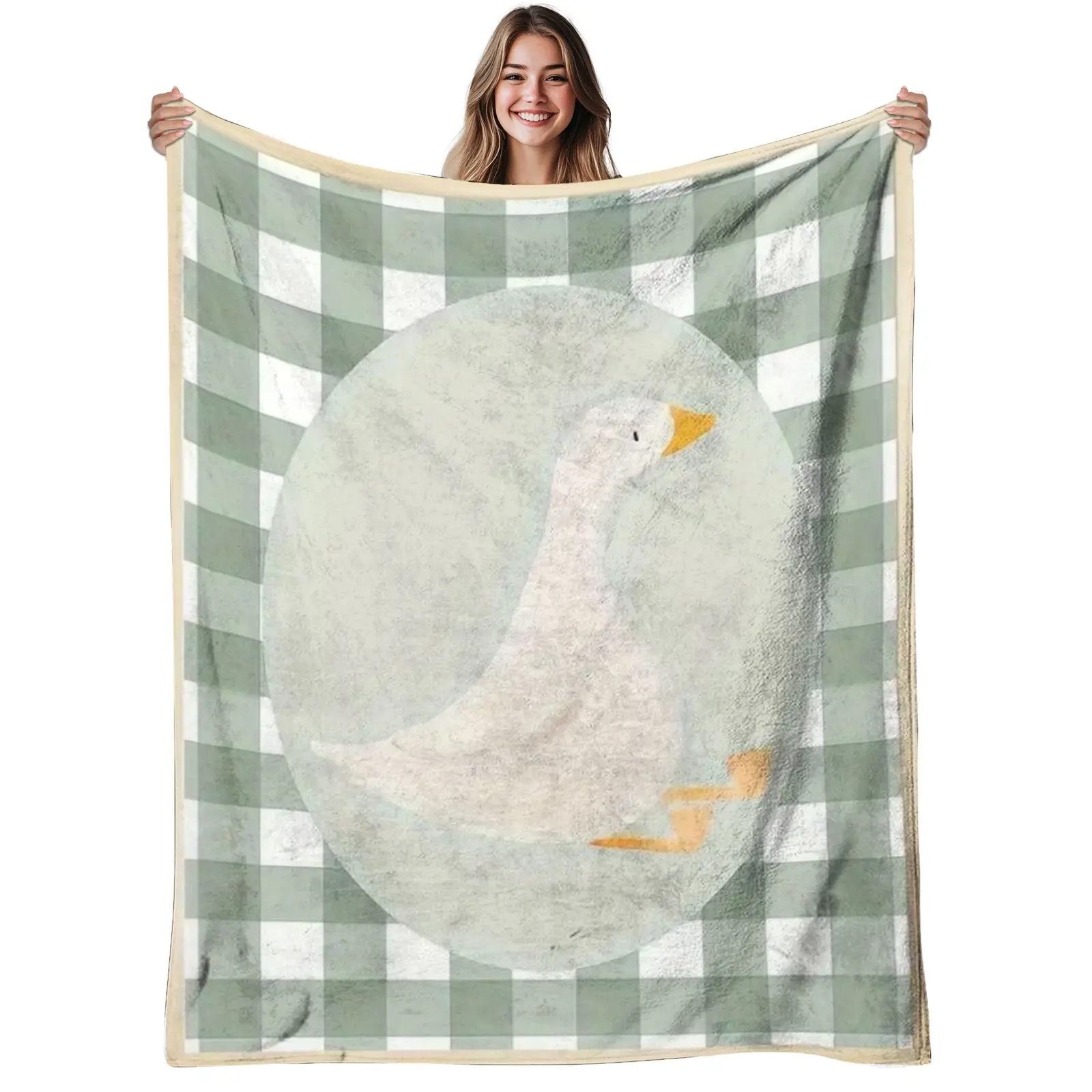 1pc Goose Flannel Blanket, Soft, Warm, Gingham Check Design Print, for Living Room, Bedroom, Office, Allseason Use, Christmas | Christmas Gift | Best for Christmas, 280Gsm