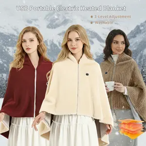 USB Power Supply Wearable Electric Heated Blanket Shawl 3 Heat Levels 62x32 Inches Machine Washable Cozy Dual Control Valentine's Day Gifts For Grandma Seniors Mom Home Portable USB Heated Cloak (Does not include power bank) outdoorfun