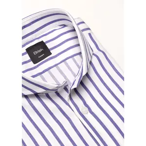Purple Wide Stripes Soft Textured Pima Cotton Shirt - Cutaway Extreme Collar