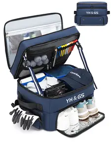 Double Layer Golf Travel Bag, Waterproof Car Golf Locker with Separate Ventilated Compartment for 2 Pair Shoes, Golf Trunk Storage Bag