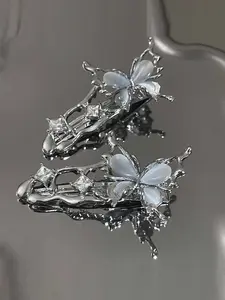 Elegant Butterfly Hair Clip Decor, Casual Versatile Women's Hair Accessory, Floral Beaded Design Barrette, Daily Use Claw Clips