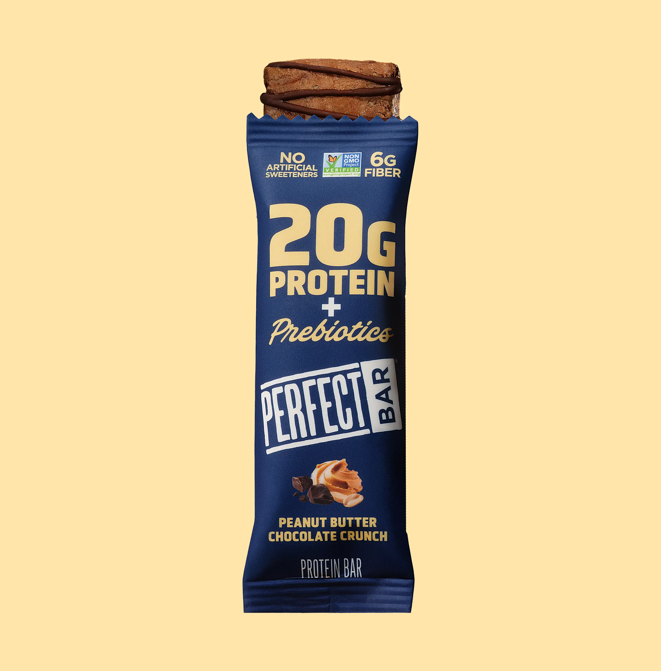 Perfect Bar Protein + Prebiotics Peanut Butter Chocolate Crunch Protein Bar, 20g Protein, Grass-Fed Whey, 6g Fiber With 3g Prebiotics, Gluten-Free, Non-GMO, 2.4 Ounce Bar, 7 Count